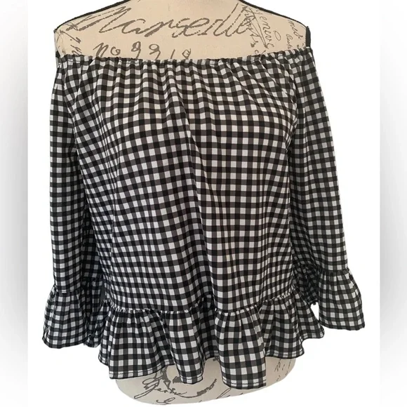 Sanctuary Gingham Off the Shoulder Blouse Size XS - Picture 2 of 7